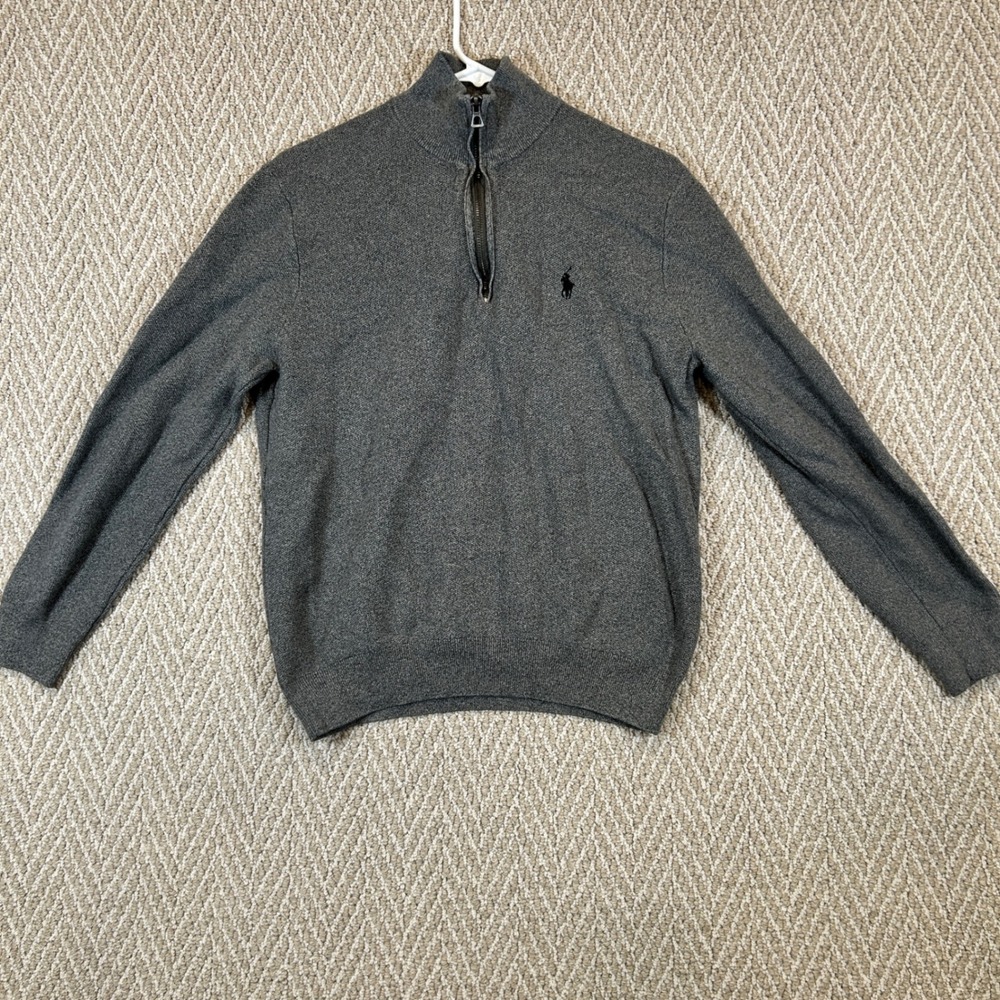 Polo Ralph Lauren Sweater Mens Medium Gray Pima Cotton Quarter Zip Preppy